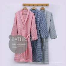 Luxurious Men's Striped Shawl Cotton Fleece Bathrobe Spa Robe